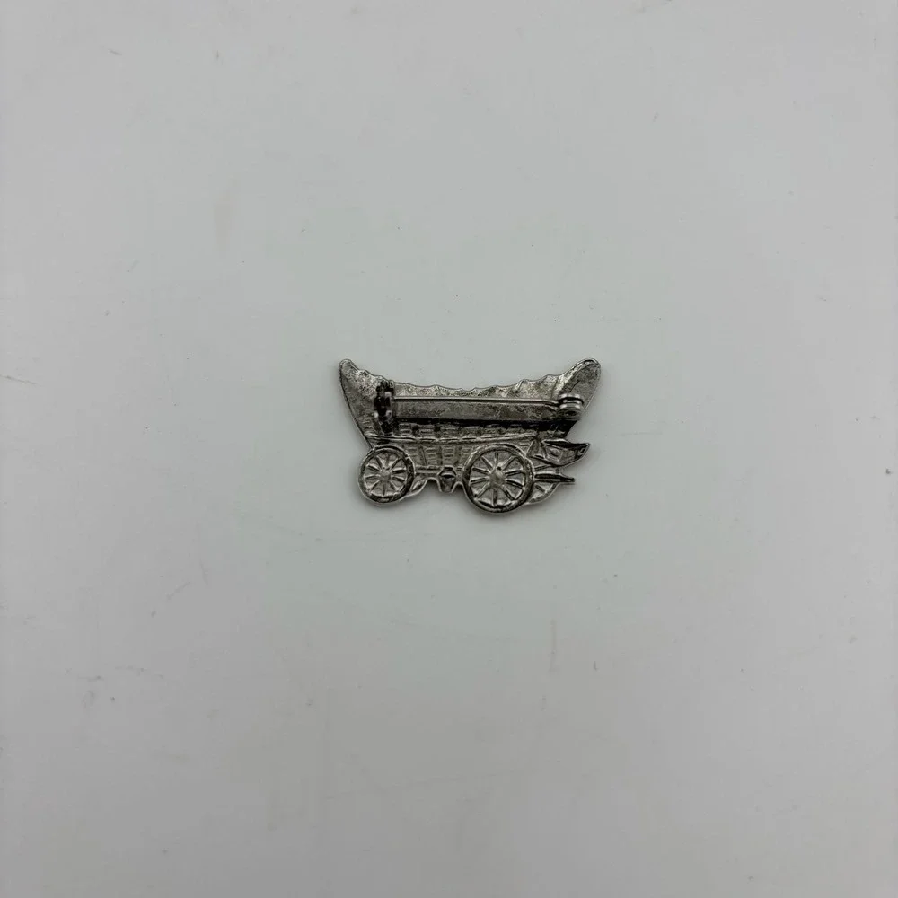 Vintage Covered Wagon Brooch Silver‎ Tone Western Pioneer Vintage
